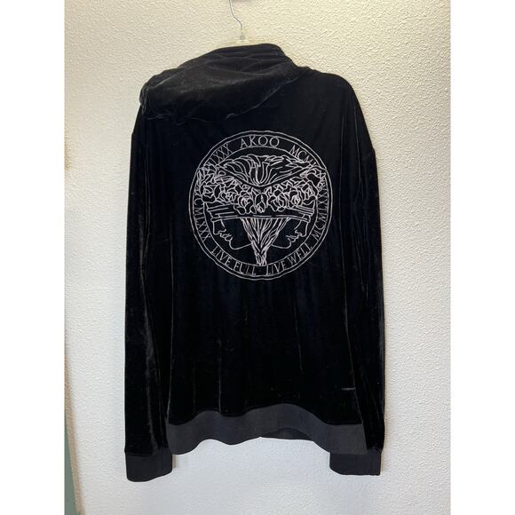 Akoo & Co Men’s 2XL Black Velour Zip Hoodie Jacket Streetwear Skull - Picture 1 of 7